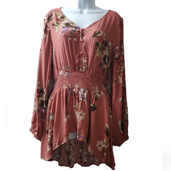 Chic Soul Oddi Womens Terracotta Floral Flowy Button Front Blouse NWT - Picture 3 of 8